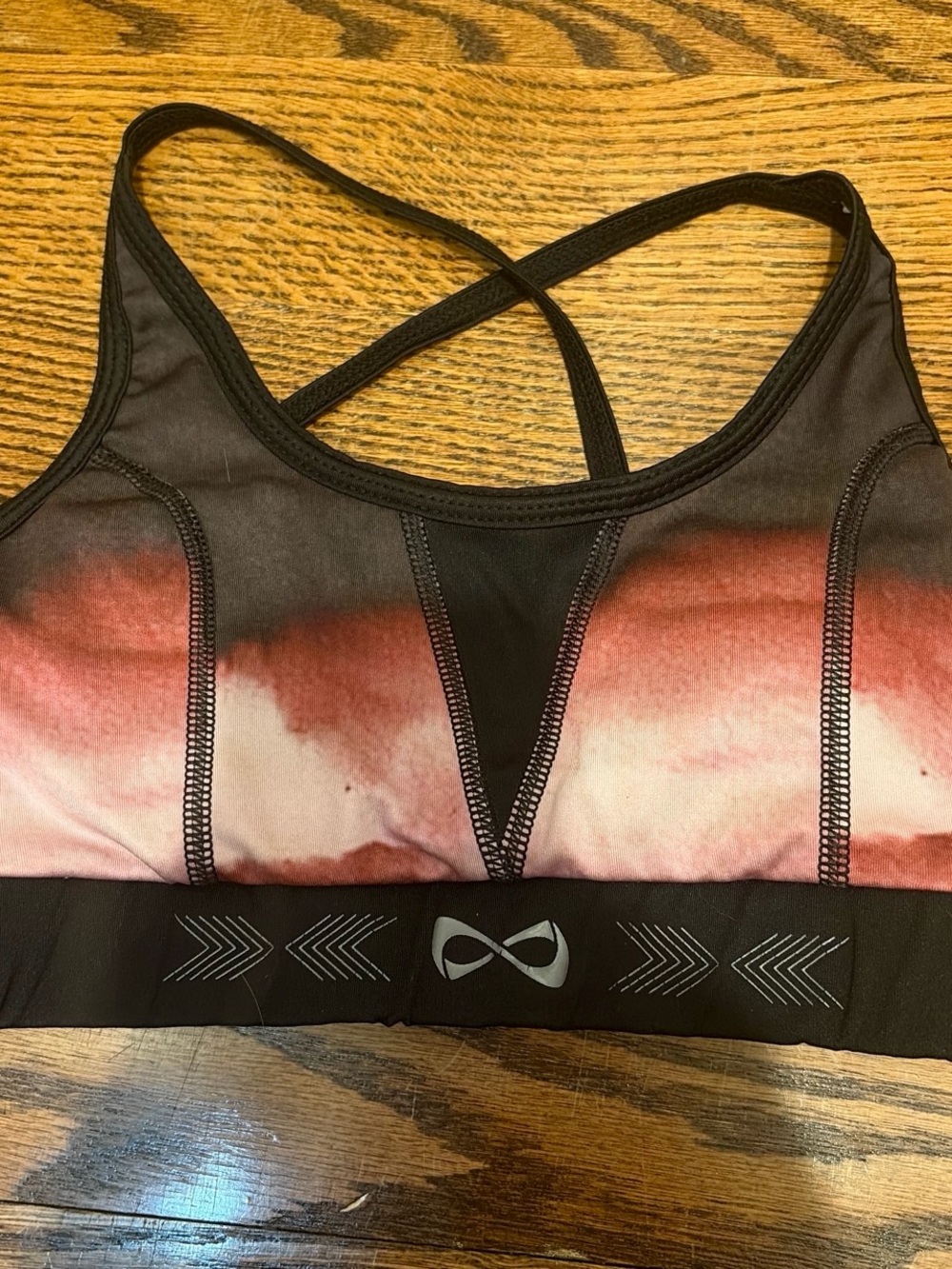 NFINITY Pink Ombre Cross-Back Sports Bra with Black Trim